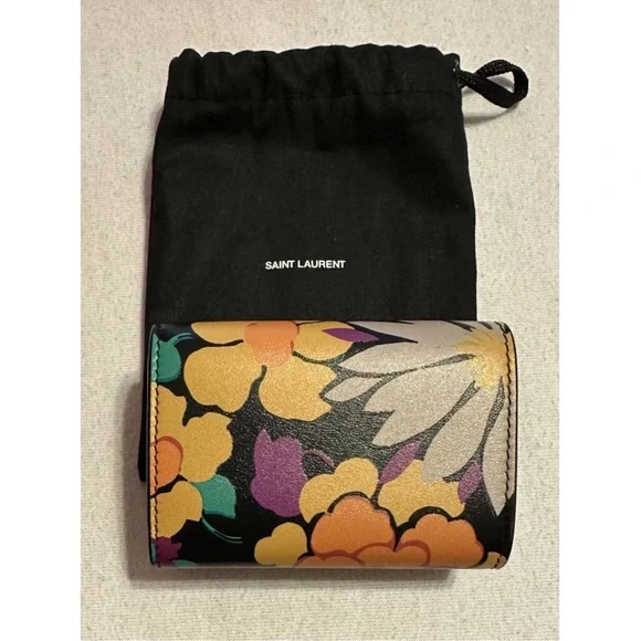 Saint Laurent compact leather wallet - FLORAL - EUC - Picture 6 of 11